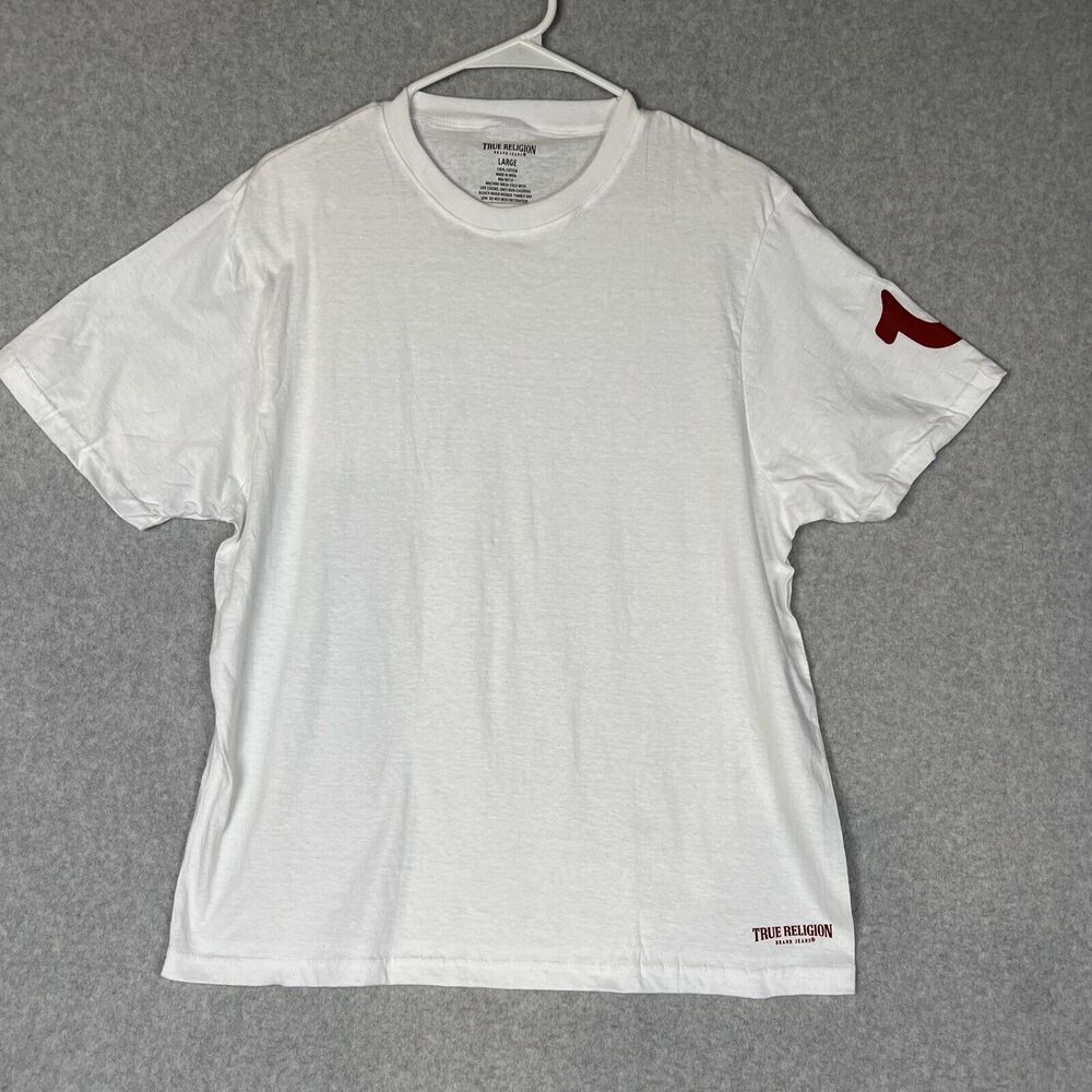 True Religion Men's Large Tees T Shirt Undershirts Crew Neck White /Red Logo